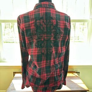 Women’s Medium Harley Davidson Pearl snap flannel with lace detail